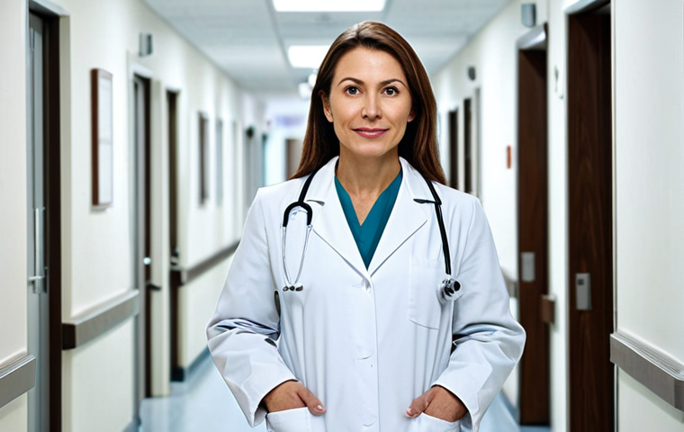 **
"A professional female doctor in a fully clothed, modest white coat, standing in a well-lit hospital corridor, appropriate attire, safe for work, perfect anatomy, natural proportions, professional medical photography, high quality, family-friendly."
**